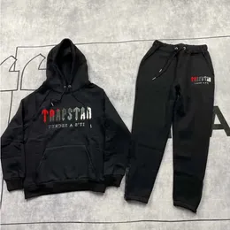 2023 Celebrity Trapstar London 1 asciugamano ricamato con cappuccio uomo donna fw autunno inverno con cappuccio Set completo nero grigio