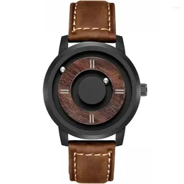 腕時計fngeen磁気時計木製ダイヤルメンズファッションカジュアルクォーツミニマリストレザーストラップ