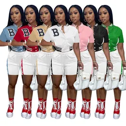 Tute da donna Completi in due pezzi Casual Giacca da baseball con bottoni a maniche corte Pantaloncini Set Tuta Clubwear S-2XL