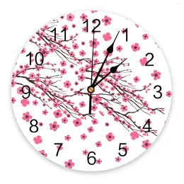 Relógios de parede flor rosa caindo primavera quarto relógio grande cozinha moderna jantar redonda sala de estar relógio decoração de casa