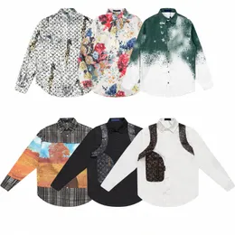 Mens varsity casual L Vintage shirt business lapel long sleeve shirts Hip Hop Print Button top graffitir tee M-XL m7Yu#