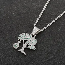 Hip Hop Gold Silver Color Cubic Zircon US Dollar Money Tree Pendant Necklace For Men Bling Jewelry236J