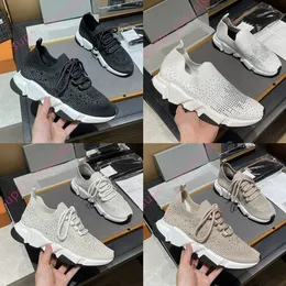 Designer Shoes Men Women Knitted sock shoes Platform Shiny Diamond knit speed trainer runner sneaker sock shoe master embossed Sneakers speeds booties 35-46