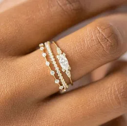 Tiny Small Ring Set For Women Gold Color Cubic Zirconia Midi Finger Rings Wedding Anniversary Jewelry
