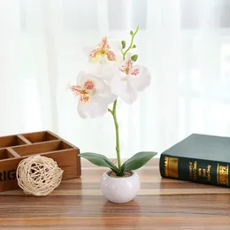 Decorative Flowers & Wreaths Three-Fork Phalaenopsis Artificial Flower Bonsai Creative Decoration Plant Potted Home Decor Gift