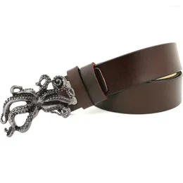 Belts Genuine Leather Belt For Women Western Cowgirls Alloy Metal Octopus Buckles Head Mens