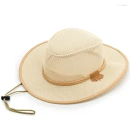 Berets Hollow Out Breathable Shade Adjustment Rope Straw Cap Solid Color Sun Protection Summer Men Beach Hat Jazz