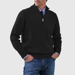 Suéter masculino com meio zíper, gola alta, quente, pulôver de tricô, slim fit, roupa casual confortável, primavera de inverno