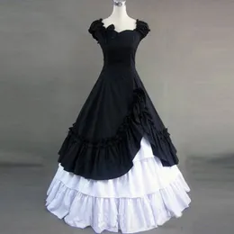 2023 Black Square Collar Princess Dress 17th Century Retro Cotton Gothic Victorian Period Party Dress Ball Gowns for Women