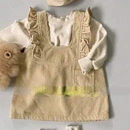 Girl S klänningar klänning Suspender kjol en linje knä längd ärmlös pullover solid söt avslappnad bekväm enkel höst barn flicka 230407