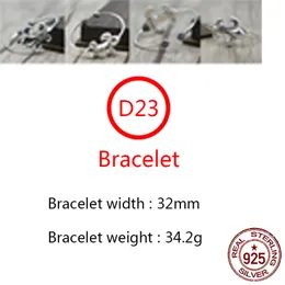 D23 S925 Bracciale rigido in argento sterling Bracciale Hip Hop Moda di strada Coppia Gioielli Personalizzati Stile Punk Ancoraggio per nave Croce solida Fiore Forma di lettera Regalo per gli amanti