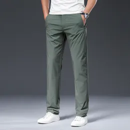 Herrbyxor Browon herrbyxor Summer Nylon Solid Color Straight Medium Löst full längd Intelligent Casual Pants Work Pants 230407