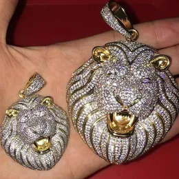 Hip Hop ghiacciato bling cz leone a ciondolo a ciondolo ghiacciato per animali con gioielleria di moda a catena della corda3259