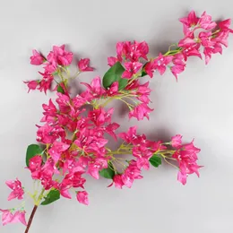 Decorative Flowers 120cm Artificial Silk Bougainvillea Branches Faux Rose Red With Iron Wire Stems For Wedding Decoration