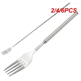 Fourchettes 2/4/6PCS Fourchette extensible en acier inoxydable Dîner Fruits Dessert Couverts longs BBQ Accessoires de cuisine