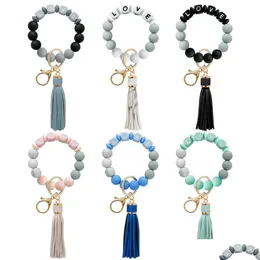Key Rings Sile Love Beads Tassel Charm Bracelet Wrap Wristband Keychain Hangs Fashion Jewelry Will And Sandy Drop Delivery Dhf7R