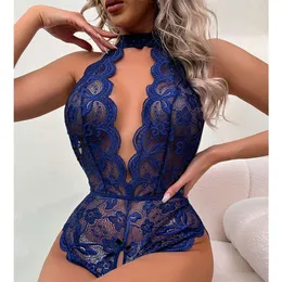 Sexy Kostüm Damen Neues einteiliges lustiges Nachthemd mit zurückhängendem Hals Sexy ouvert blauer tiefer V-BH mit offenem BH Porno-Unterwäsche-Set