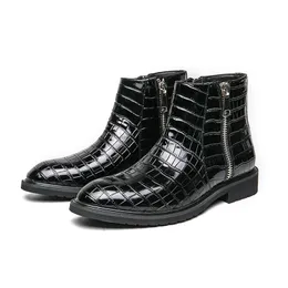 New Black Zipper Men Short Boots Crocodile Pattern Men Ankle Boots for Men with Free Shipping Botas De Hombre Men Boots