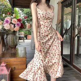 Skirts Chic Woman Dress Square Collar Floral Print Sweet Halter Sundresses Ladies High Waist Slim Hip-wrapped Vestido De Mujer