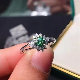 Anéis de Cluster Lennik Real Verde Moissanite Anel 0.5CT Diamond Pass Test Gra Certificado S925 Prata 2-5 Mulheres de Luxo