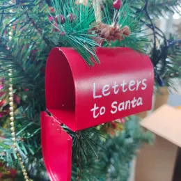 Criativo metal ferro vermelho caixa de correio pendurado ornamento árvore de natal pingente letras para papai noel casa decoração de natal