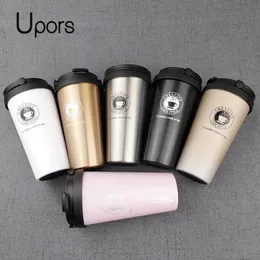 Mugs UPORS 500ML Coffee Cup Creative 304 Stainless Steel Travel Cup Double Wall Vacuum Insulation Roller Wide Mouth Tea Cup 230406
