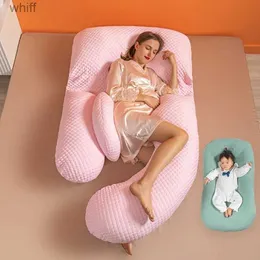 Maternity Pillows Solid Color Maternity Lumbar Support Side Sleeping Belly U-shaped Artifact Pregnancy Back Cushion Full Body PillowL231105