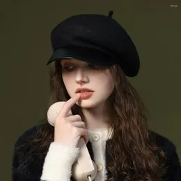 Boinas de lã mistura boina elegante chapéus franceses vintage para mulheres outono clássico/inverno lã octogonal sboy caps chique