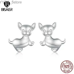 Stud BISAER 925 Sterling Silver Cute Chihuahua Dog Stud Brincos Pet Ear Clip Banhado Platinum Para Mulher Festa Fine Jewelry ECE1620 YQ231107