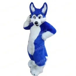 Desempenho azul longo pele husky mascote trajes celebração do feriado personagem dos desenhos animados roupa terno carnaval adultos tamanho halloween natal fantasia vestido de festa