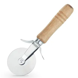 Round Pizza Cutter Knife Roller Clutc Stainless Steel Cutters Wood Handle Pastry Nonstick Tool Wheel Slicer With Grip
