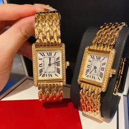 Luxury Fashion His and Her Watch Set Vintage Tank Watches Diamond Gold Platinum Rectangle Quartz Watch rostfritt stål gåva för par