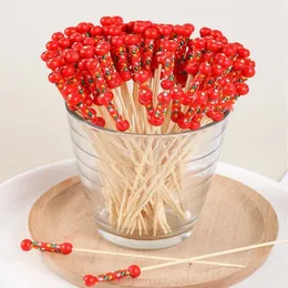 Forks 100pcs 12cm Disposable Bamboo Picks Fruit Cocktail Handmade Toothpicks Picnic Party Supplies Decoration Fork Bento