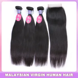 Malaysian Virgin Hair Bundle con chiusura dritta Human Raw Hair Weave Lace Chiusure con bundle Queen Hair Products con chiusura