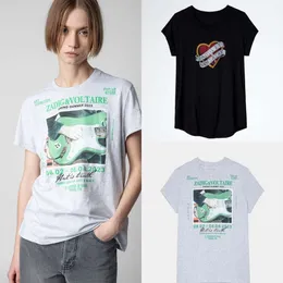 23SS Zadig Voltaire Designer T Shirt Summer Fashion Trend Slim Cotton Tee ZV Green Guitar White Ink Digital Print Women Round Neck Short Sleeved Polos T-shirt Tide Tops