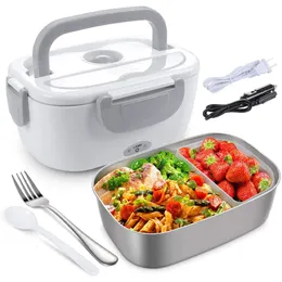 Bento Boxes Przenośny elektryczny podgrzewany pojemnik na lunch CarHome 2-in-1 12V-24V 110V ze stali nierdzewnej wyłożony pojemnik na lunch bento Pojemnik na żywność Bento Box 230407