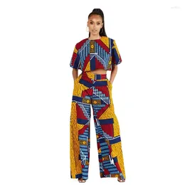 エスニック服の女性アフリカンダシキプリントトップとロングパンツ2ピースセット服ファッションパーティードレスレディースローブアフリカン