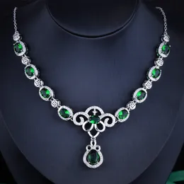 Vintage Chocker Necklace Lab Emerald 925 Sterling Silver Party Wedding Pendants Necklace For Women Bridal Engagement Smycken