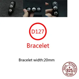 D127 S925 Sterling Silver Cowhide Bracelet Hip Hop Street Fashion Couple Jewelry Punk Style Solid Cross Flower Star Boat Anchor Cross Flower Letter Shape bangle