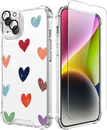 Apple Phone Case Śliczna ochronna pokrycie z 9H Temper Glass Screen Protector HD Temper Camera Ochraniacz dla kobiet, dziewcząt