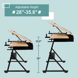 Höhenverstellbarer Zeichentisch Mit Hocker – Glasplatte, Neigbar 0-75°, Höhe 80-125,7 Cm, Inkl. Schubladen, Weiß