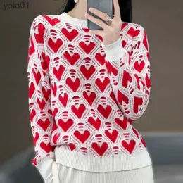 Women's Sweaters Red love jacquard round neck cashmere sweater women's autumn and winter 2023 new thickened er nice knit top.L231107