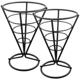 Flatware Sets 2 Pcs Cone Snack Holder Display Pizza Rack Stand Stainless Steel Bandejas Para Comida Table Decoration & Charcuterie
