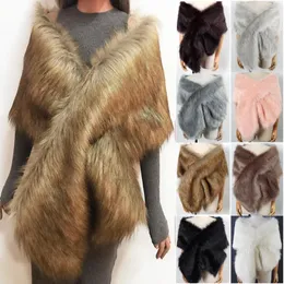 Frauen Pelz 2024 Frauen Warme Faux Schal Verdicken Wraps Hochzeit Winter Lange Stola Shrug Braut Schal Formale Party Capes