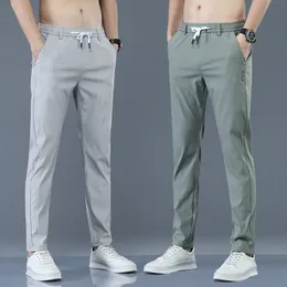 Calças masculinas Chino calças casuais coreanas finas clássicas calças de verão cintura elástica moda caqui preto elástico leve calças masculinas 230407