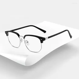 Okulary przeciwsłoneczne ramy Vintage pół ramy przeciw niebieskie lekkie okulary do czytania dla mężczyzn Kobiet Brwi Polygon Black Retro Nerd Geek Blokowanie