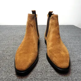 Moda British Style Chelsea Boots Men Sapatos Classic Casual Street Daily Classic Slip-On Faux Suede Botas de tornozelo sólido