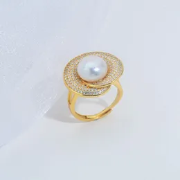 Cluster Rings Icnway Natural White 10-11mm Round Freshwater Pearl S925 Silver och Golden Color Wholesale