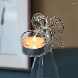 Castiçais transparentes em formato de anjo, suporte romântico de vidro para luz, festa de casamento, mesa de jantar, decoração para sala de estar