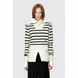 سنتات النساء LC LC Lagel Half Zipper Striped Trops Tops Tops Lonced Sleeved Wool Sweater Fall and Winter Wort